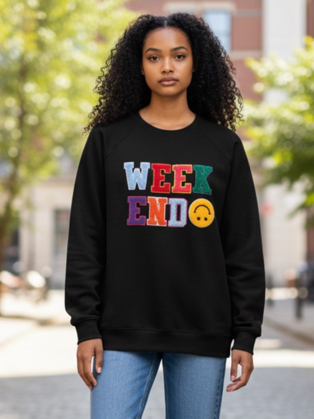 Ruby & Lace Black "WEEKEND" Appliqué Sweatshirt with Colorful Letters